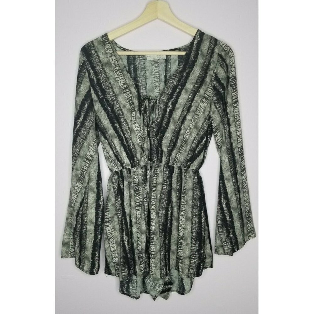 Audrey 3+1 Black Gray Vertical Striped Long Flare Romper Size S